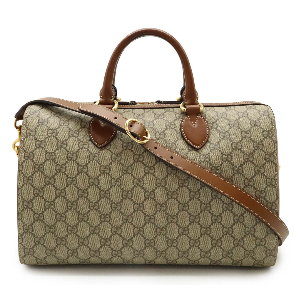 Gucci GG Supreme Boston Bag Handbag Shoulder Leather Beige Cream Brown